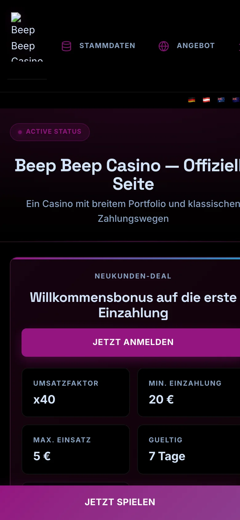 Beep Beep Casino mobile lobby screenshot