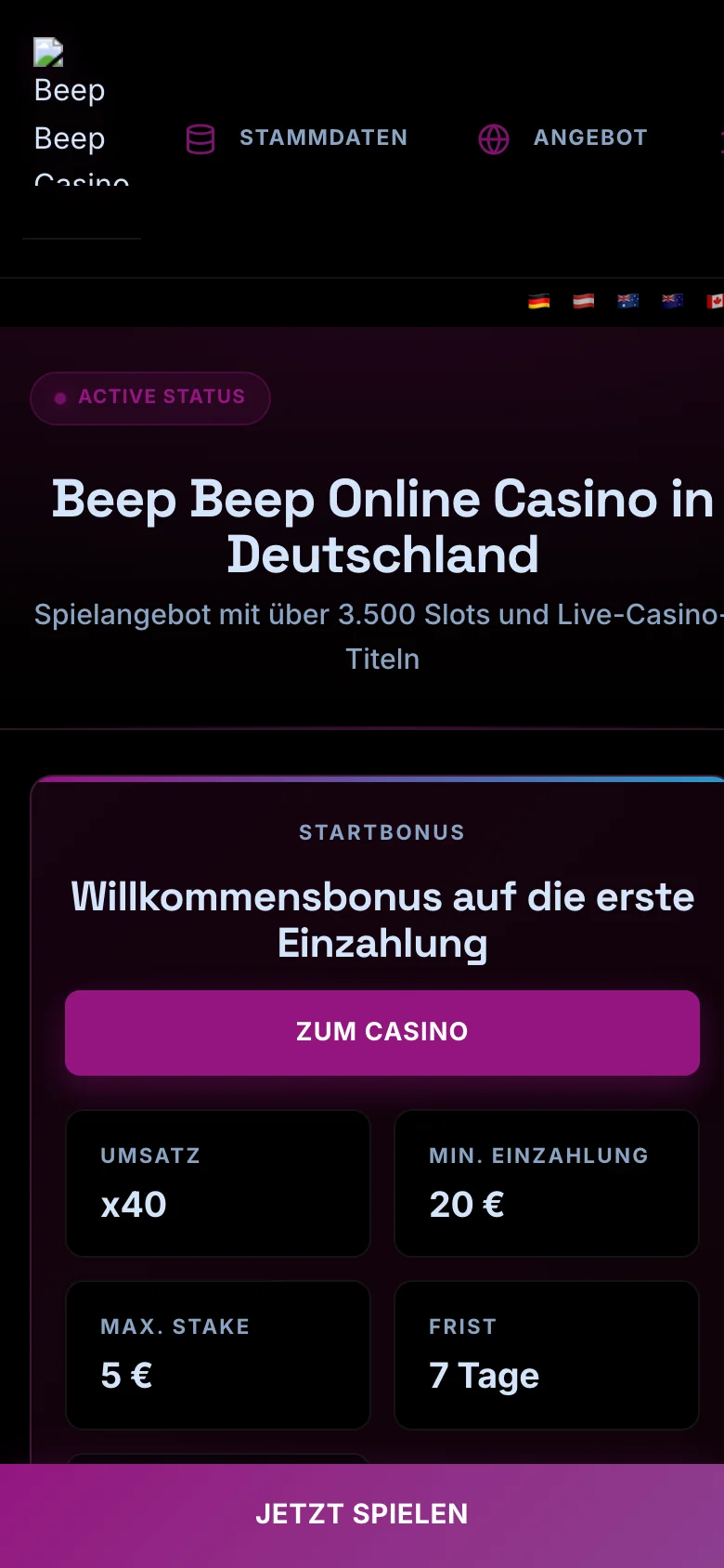 Beep Beep Casino mobile lobby screenshot